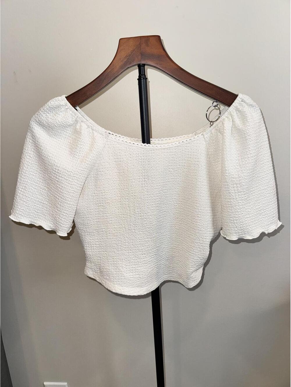 Lazy Sundays White Off Shoulder Crop Top XS Cottagecore Coastal Cowgirl Boho